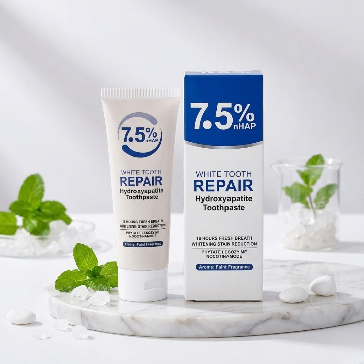 7.5% NHAP White Tooth Repair Toothpaste – Hydroxyapatite Enamel Strengthening & Whitening Formula (120g)