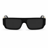 Leopard Logo Unisex Full-Rim Rectangular UV400 Sunglasses | Black Tint Lightweight Frame | Casual Street Style Eyewear