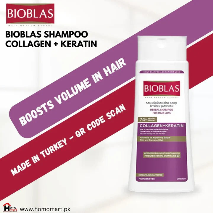 Bioblas Collagen + Keratin Hair Loss Herbal Shampoo – Anti-Hair Fall & Volumizing Formula (360ml)