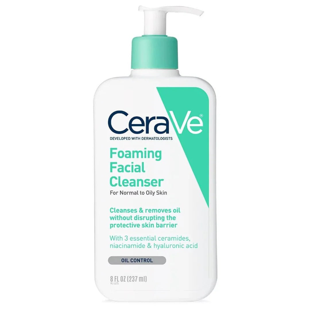 CeraVe Foaming Facial Cleanser For Normal To Oily Skin – Oil Control With Ceramides, Niacinamide & Hyaluronic Acid, 237ml