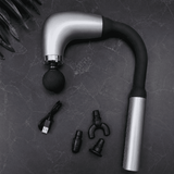 Long-Handle Fascial Gun Massager – Ergonomic Percussion Massage Tool With 4 Interchangeable Heads – Rechargeable Full Body Muscle Relaxer