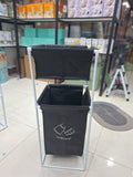 Fabric Laundry Hamper With Dual Compartments And White Metal Frame For Organized Clothing And Underwear Storage