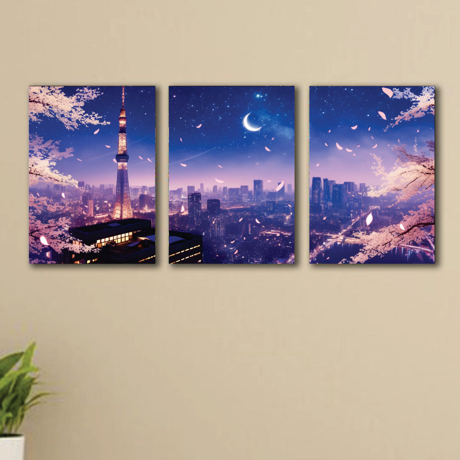 3pcs Blue City sticky phototile wall frames Wooden Material for home decor 8x11inches
