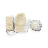 Exfoliating Bath Set: Loofah Gloves, Back Scrubber Belt & Loofah Sponge - Bathing Combo