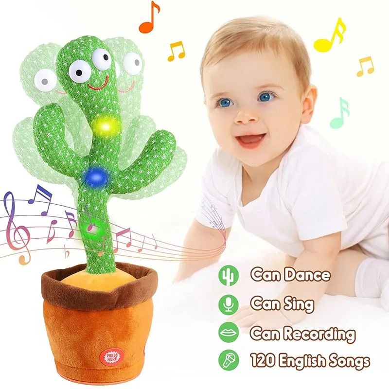 Rechargeable Cute Dancing Cactus Toy For Kids | Talking Dancing Shaking & Talk Back With Lights | Happy Birthday Gift (With Box)