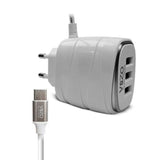 Vizo V16-Type-C – 4A Smart Fast Charger (3 USB Ports + Built-In Type-C Cable) | Best Quality Type-C Charger For Android - Mobile Phone Charger - Android Charger