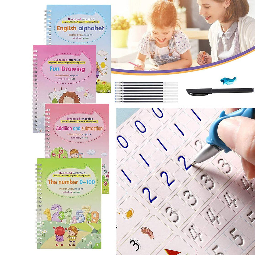 4 Pcs Set Magic Practice Copybook Book For Kids Calligraphy English Letter Baby Drawing Magic Book Calligraphy Lettering With 10 Refills
