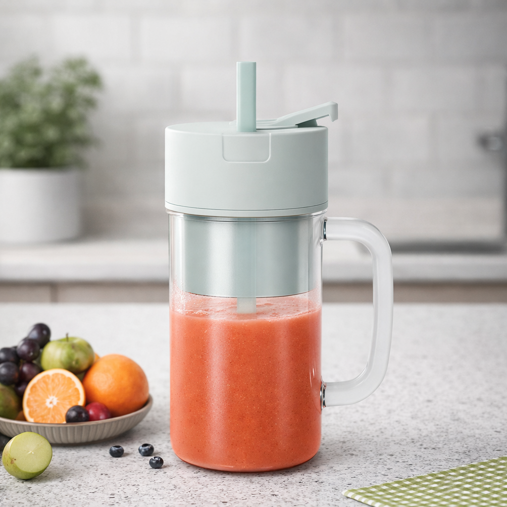 Portable Mini Crusher Juicer – USB Rechargeable Electric Juice Cup With Straw & Handle For Fresh Shakes And Smoothies