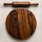 Shesham Wood & Brass Patra Bellon Set – Premium Roti Making Board & Rolling Pin