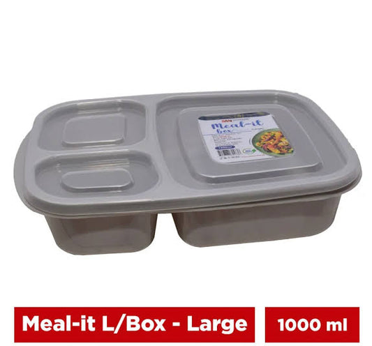 Meal-It 3-Compartment Lunch Box (1000 Ml Large) – Leak-Resistant Meal Prep Container For Neatly Separated Food Items