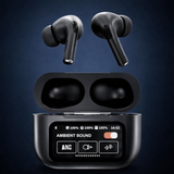AirPods X Digital Touch Screen Wireless Earbuds – Black Edition | Smart Display Charging Case | Bluetooth Earphones | Touch Control