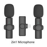 K9 Dual Microphone Mic Plug & Play USB Type C & IOS Wireless Lavalier Microphone Auto Sync Noise Reduction NO APP Or Bluetooth Needed- Dual Mic