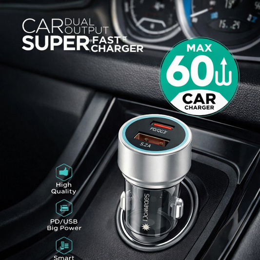Sabawoon S134 60W Original Car Charger Adapter – PD + USB Dual Port Fast Charging For All Mobile Phones
