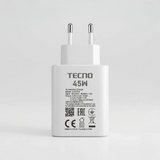 Tecno 45W Original Fast Charging Power Adapter | USB Type-A Wall Charger For Tecno Smartphones | 45W Fast Charger