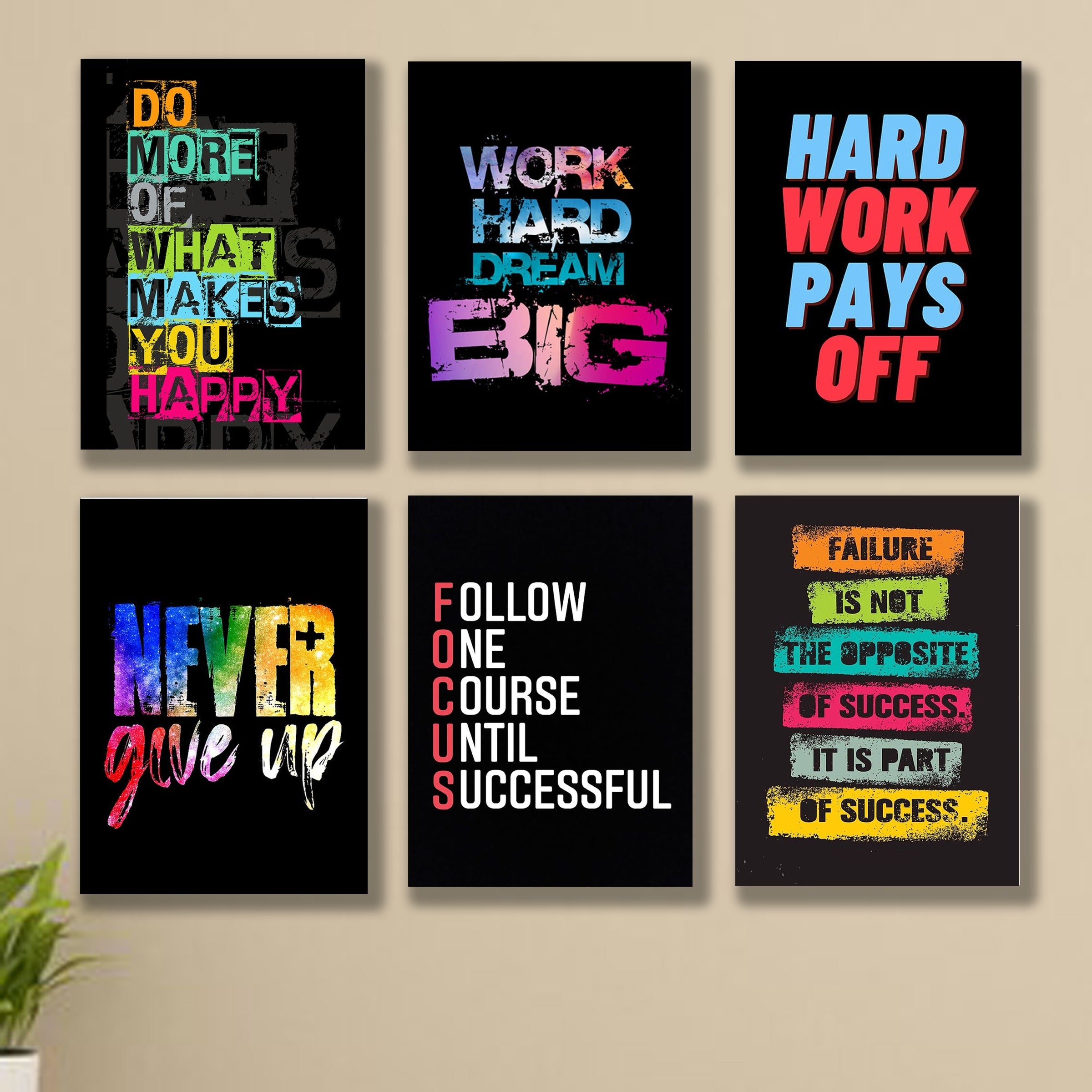 Set Of 6 Motivational Wall Art Frames – 8x11" MDF With Sticky Backing