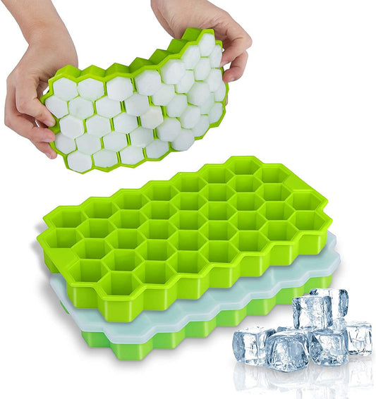 Silicon Ice Cube Tray With Lid | 36-Cube Honeycomb Shape Ice Mold | Durable Freezer Tray With Cover | Random Color