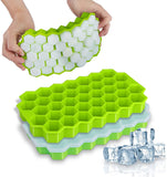 Silicon Ice Cube Tray With Lid | 36-Cube Honeycomb Shape Ice Mold | Durable Freezer Tray With Cover | Random Color