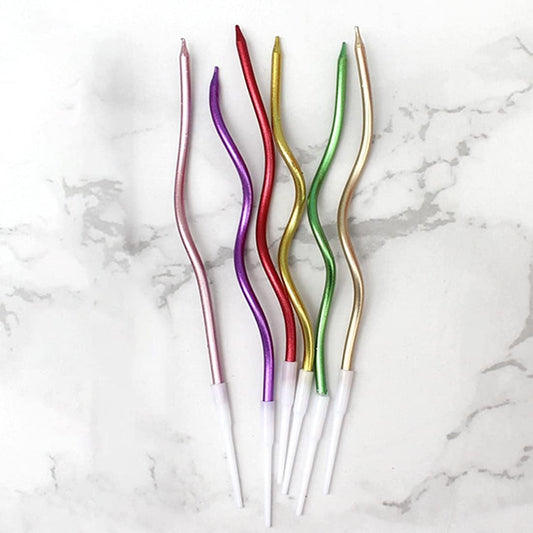 Curved Cake Candles | Pack Of 6 | Decorative Cake Toppers For Birthdays, Weddings & Celebrations ( Random Color)