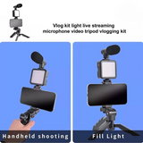 AY-49 Vlogger Video Making Kits Vlog Microphone LED Fill Light Mini Tripod Mobile Holder