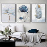 Set Of 3 Fresh Posters – Flowers & Feather Wall Art Prints (8x11 Inches) With Double Tape