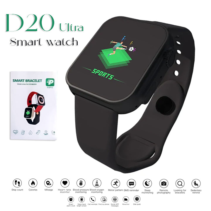 D20 Ultra Fitness Smart Bracelet – Bluetooth Heart Rate & Blood Pressure Monitor (Black)
