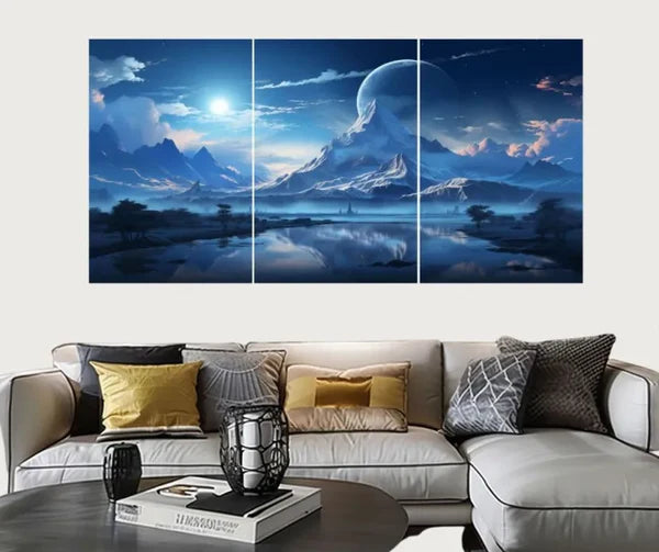 Set Of 3 Surreal Landscape Wall Art Frames – 8x11" MDF Wood With Adhesive Backing