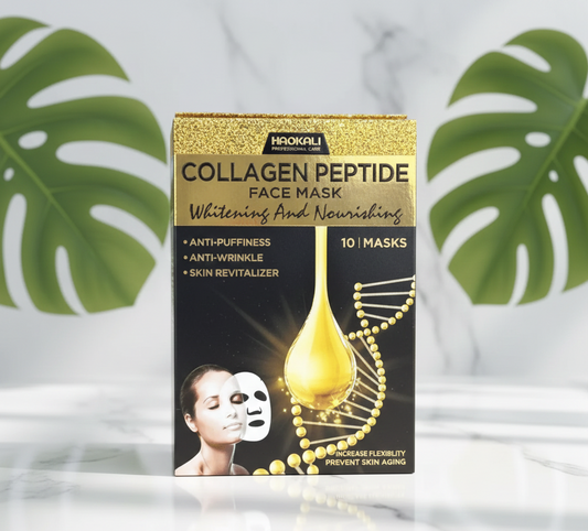 HAOKALI Professional Care Collagen Peptide Face Mask (10-Pack) - Anti-Puffiness, Anti-Wrinkle, Whitening & Nourishing Skin Revitalizer