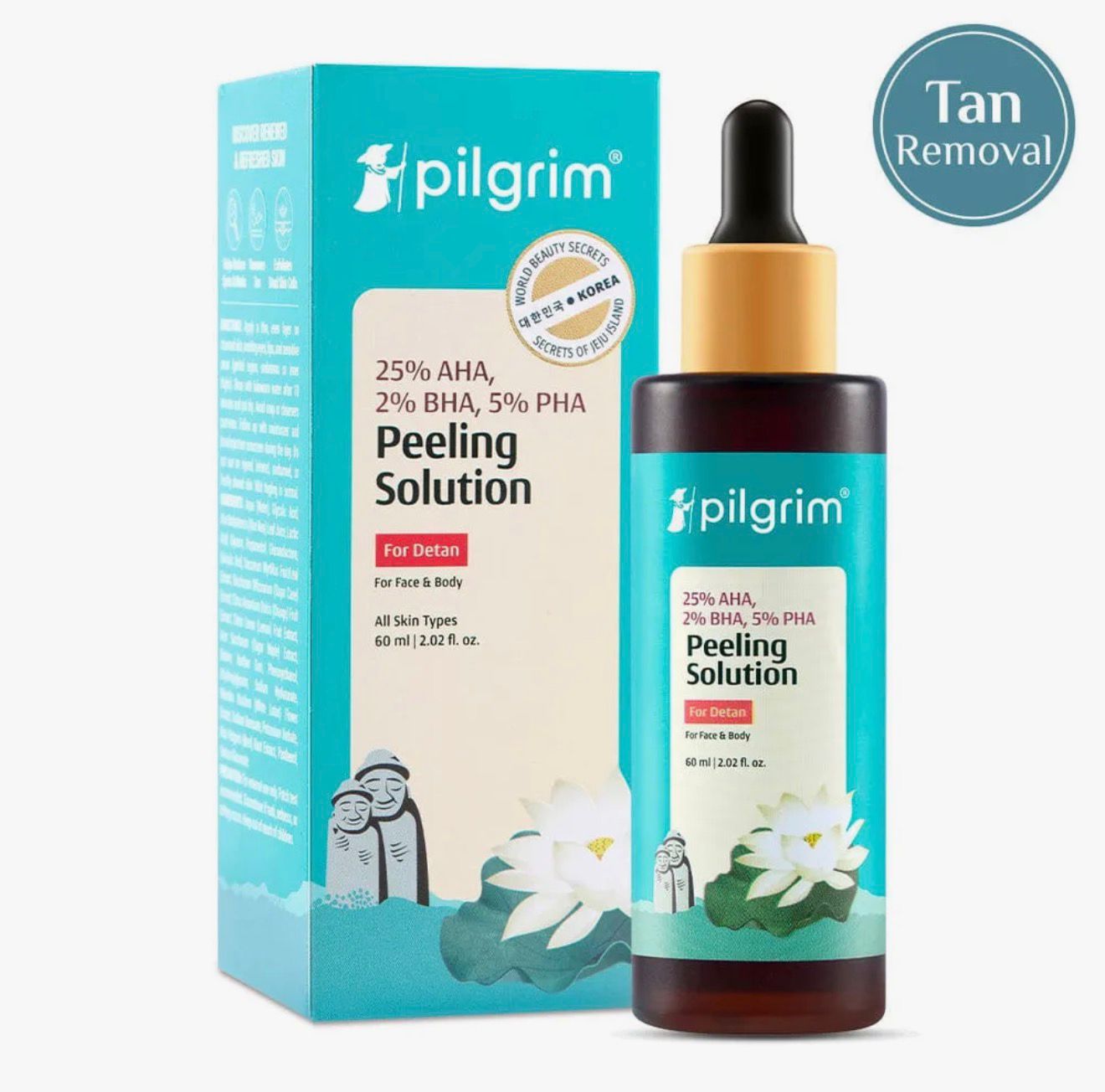 Pilgrim 25% AHA, 2% BHA, 5% PHA Peeling Solution For Detan Exfoliating Serum – 30ml