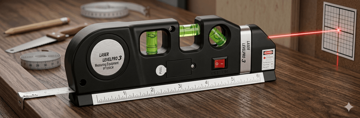 Multipurpose 4-In-1 Laser Level, Ruler, And Spirit Level Tool With Triple Bubble Vials For Precise Home Improvement & Construction Tasks