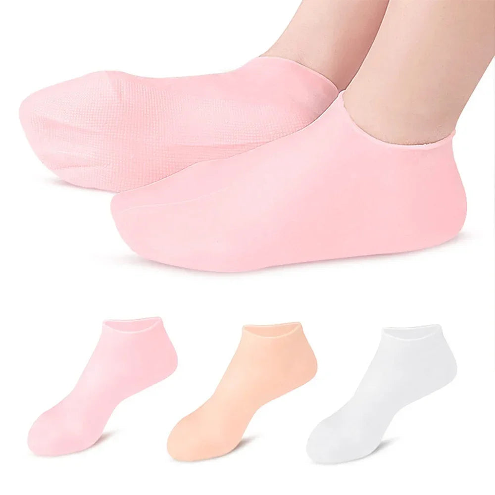 (Combo Pack) Moisturizing Glove and Socks Set, Silicone Gel Spa  Socks For Dry Cracked Skin & Silicone Jelly Socks Gel Moisturizing Socks Foot Care Protector