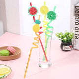 4Pcs Cartoon Lime Lemon Pineapple Watermelon Plastic Spiral Drinking Straws Children (Random Color )