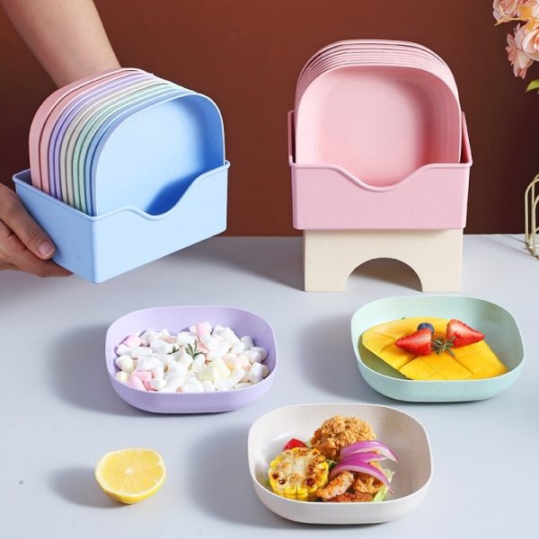 Combo Deal - 4 Section Spice Container Box & Multi-Function Spit Bone 10 Plate Set Kitchen Storage Organizer (Random Color)