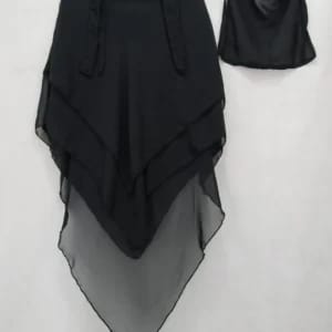 3 Layer Khimar Hijab Set With Niqab – Imported Chiffon 2 Piece Set | Free Size (Black)