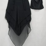 3 Layer Khimar Hijab Set With Niqab – Imported Chiffon 2 Piece Set | Free Size (Black)