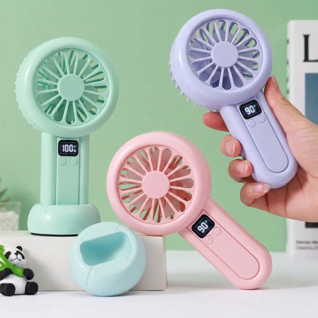 LED Digital Display Rechargeable Mini Fan – Portable USB Handheld Fan With 100-Speed Control, Real-Time Battery Indicator | Random Color