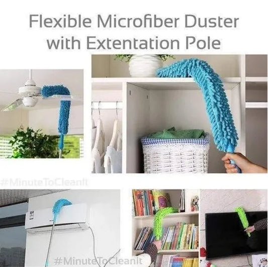 Fan Duster Flexible Micro Fiber Duster With Telescopic Stainless Steel Handle For Fan Cleaning Specially (Random Color)