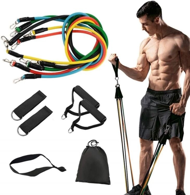 Premium Resistance Band Set For Home Workouts - 11 Piece Elastic Fitness Exercise Tubes With Carrying Pouch