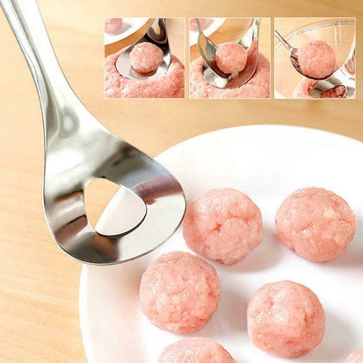 Meatball Spoon | Stainless Steel Scoop Ball Maker | Non‑Stick Meatball Baller With Long Handle