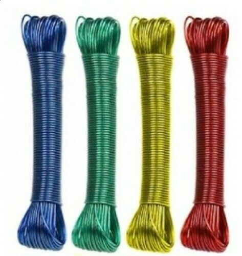 20M PVC Coated Metal Laundry Rope With Tensioner – Strong Outdoor Clothesline Wire (Random Color)