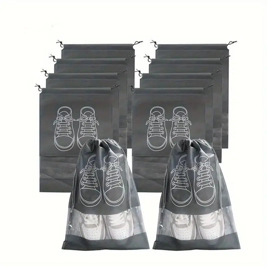 Pack Of 01 - Shoe Bag For Travel & Home Storage – Dustproof Printed Shoe Organizer Pouch In Random Gray – Lightweight, Breathable, And Reusable Shoe Cover For Luggage, Closet, Or Gym Use - Grey Color