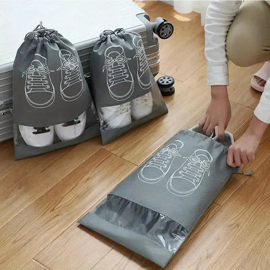 Pack Of 01 - Shoe Bag For Travel & Home Storage – Dustproof Printed Shoe Organizer Pouch In Random Gray – Lightweight, Breathable, And Reusable Shoe Cover For Luggage, Closet, Or Gym Use - Grey Color