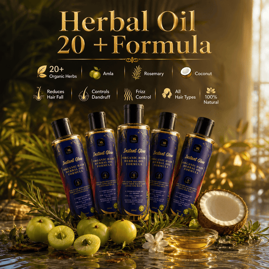 Instant Glow Herbal Oil 20+ Formula 120ml | Organic Hair Oil With Amla, Rosemary & Coconut | Hair Fall, Dandruff & Frizz Control | Hair Growth & Scalp Nourishing Oil