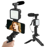 AY-49 Vlogger Kit | Microphone, LED Fill Light, Mini Tripod & Mobile Holder With Remote – Complete Video Making Set For Vlogging With Bluetooth Remote