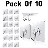 Transparent Self-Adhesive Wall Hooks Sticker – Strong Hold, No Drill, Damage-Free Hanging - Pack Of 10
