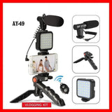 AY-49 Vlogger Kit | Microphone, LED Fill Light, Mini Tripod & Mobile Holder With Remote – Complete Video Making Set For Vlogging With Bluetooth Remote