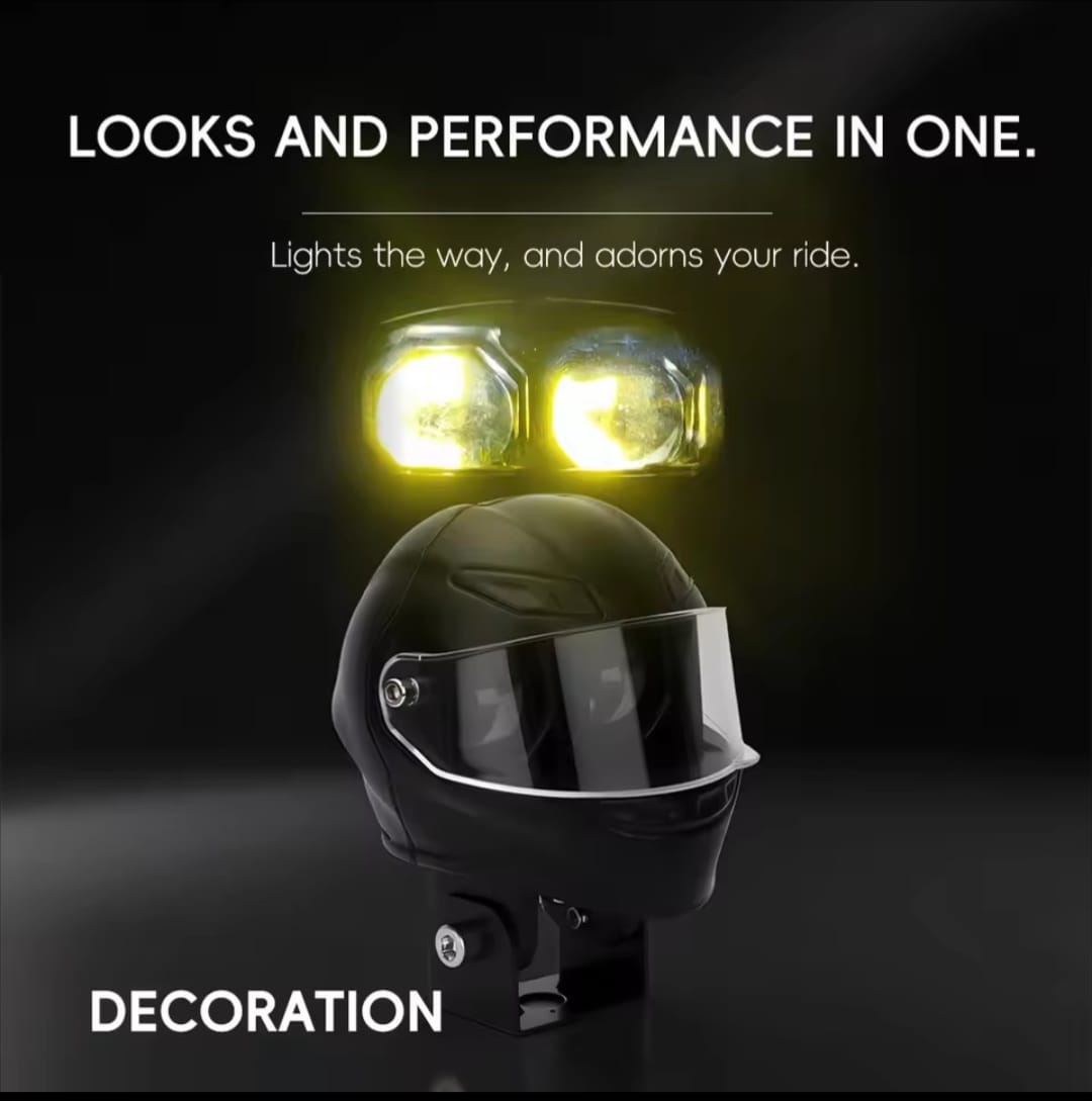 Universal Motorcycle LED Helmet-Style Spotlight – Dual Lens 2-Mode (White & Yellow) Fog Light Signal Lamp