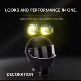 Universal Motorcycle LED Helmet-Style Spotlight – Dual Lens 2-Mode (White & Yellow) Fog Light Signal Lamp