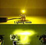 M3 LED Motorbike Headlight Bulb With Cooling Fan – 55W 3-Color Flash (White/Yellow/High Beam) Waterproof Universal Fit