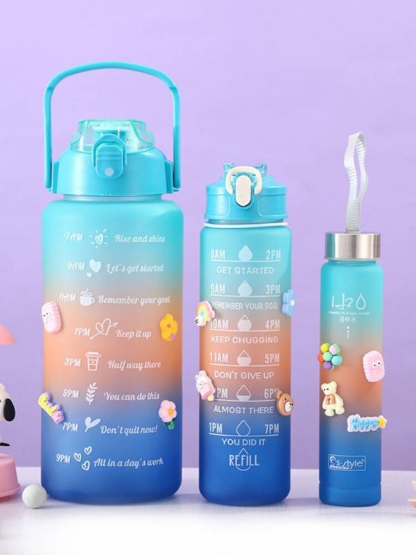 3 Pack Water Bottles With 2l Large Bottle 700mlportable Bottle And 300ml Mini Bottle Motivational (Random Color)