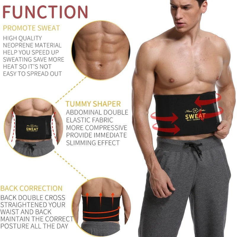 Men Waist Trainer Slimming Belt – Abdominal Sweat Body Shaper Girdle For Weight Loss Support